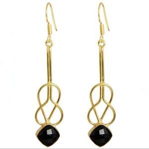 NWOT Saachi 18k Gold Clad Faceted Onyx Earrings